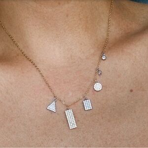 NWT Gold Plated Sterling Silver Multi Shaped Pavé Swarovski Crystal Necklace